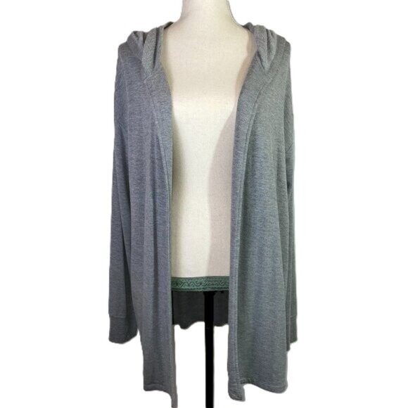 Threads 4 Thought Fleece Cardigan Hooded Open Front Pockets Thumbholes Size L - Picture 1 of 9